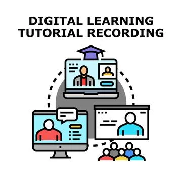 Digital learning tutorial recording for online education Stock Illustration