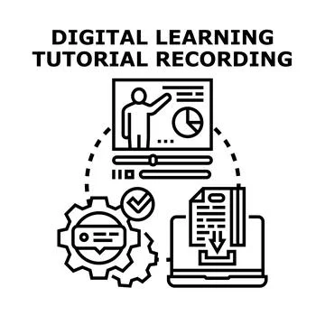 Digital learning tutorial recording process vector concept Illustrazione stock