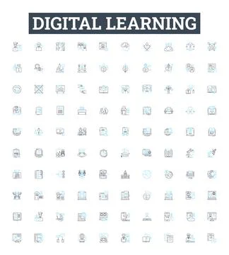 Digital learning vector line icons set. Digital, Learning, eLearning, Online Stockillustratie