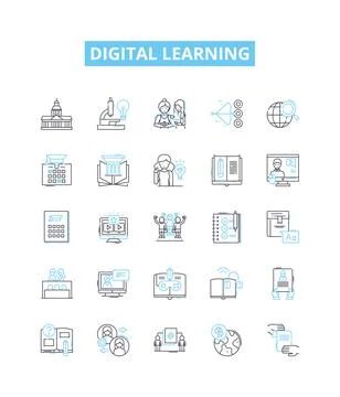 Digital learning vector line icons set. Digital, Learning, eLearning, Online Illustrazione stock