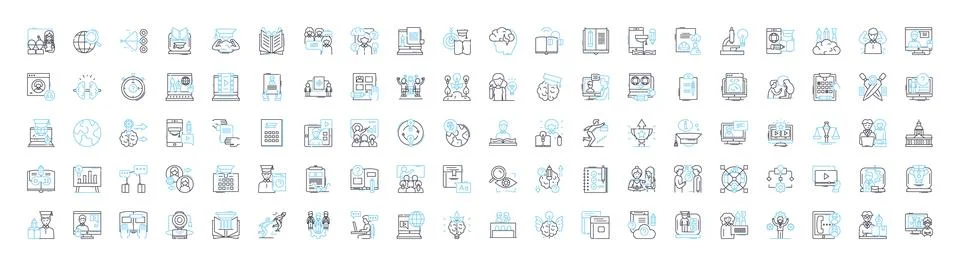 Digital learning vector line icons set. Digital, Learning, eLearning, Online Illustrazione stock