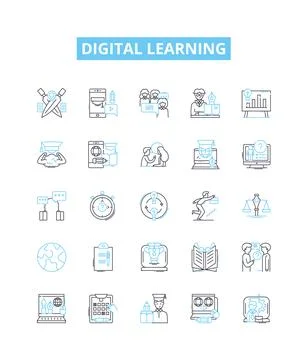 Digital learning vector line icons set. Digital, Learning, eLearning, Online Stockillustratie