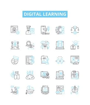Digital learning vector line icons set. Digital, Learning, eLearning, Online Stock Illustration