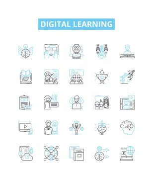 Digital learning vector line icons set. Digital, Learning, eLearning, Online Illustrazione stock