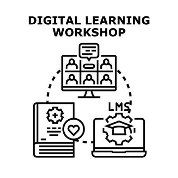 Digital learning workshop concept developing online education イラスト素材