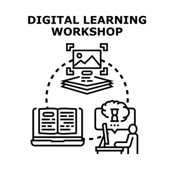 Digital learning workshop concept online education Stock Illustration