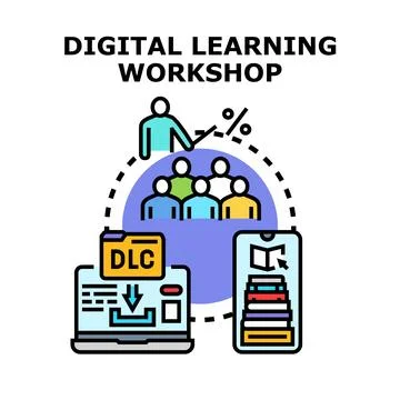 Digital learning workshop with online education tools Stock Illustration