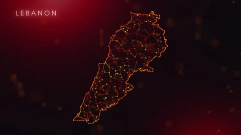 Digital Lebanon Map Motion Reveal With Abstract Red And Orange Plexus Netwo.. Stock Footage 332580164