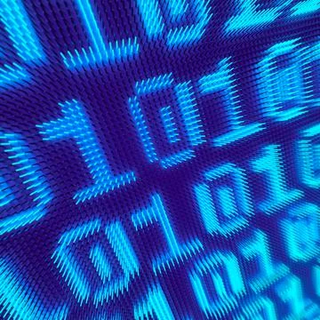 Digital LED display with glowing blue zeros and ones. 3d render illustration Stock Illustration
