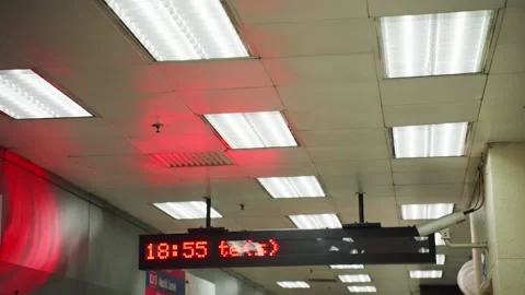 Digital led train schedule information display board Video stock 344845566