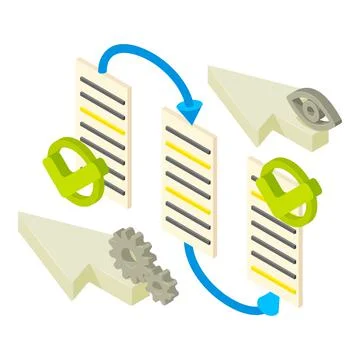 Digital ledger icon isometric vector. Web page cursor transition arrow checkmark Stock Illustration