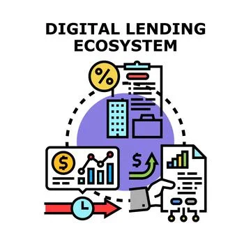 Digital lending ecosystem concept illustrating financial technology and ser.. Stock Illustration