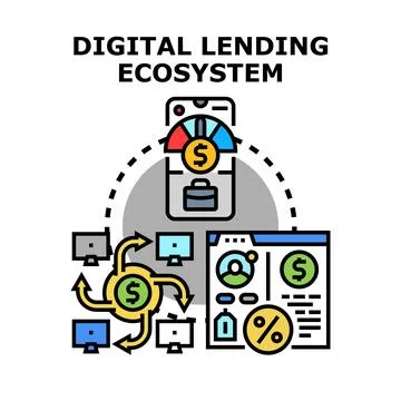 Digital lending ecosystem facilitating financial transactions online Stock Illustration
