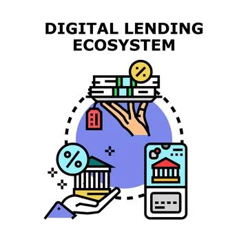 Digital lending ecosystem offering online financial services Stock Illustration
