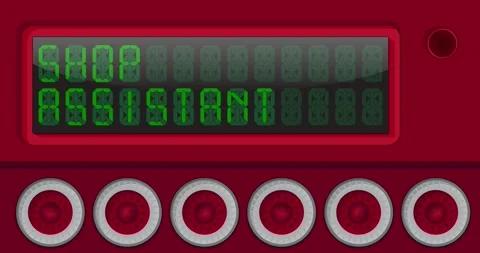 Digital Letters Clock Panel with Shop Assistant Text Stock Footage 220693599