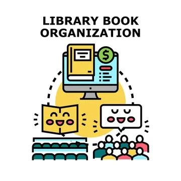 Digital library book organization and education concept Stock Illustration