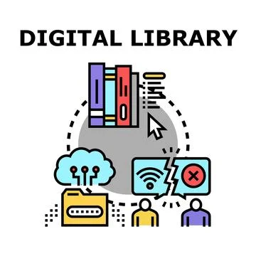 Digital library concept accessing online education resources Stock Illustration
