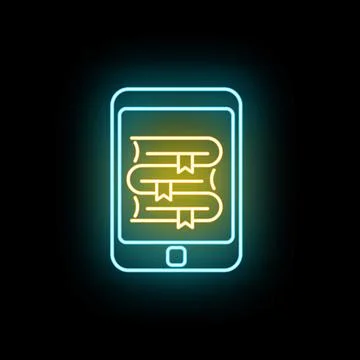 Digital library concept with neon ebook reader Illustrazione stock