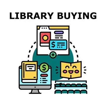 Digital library content acquisition and book buying process Stock Illustration