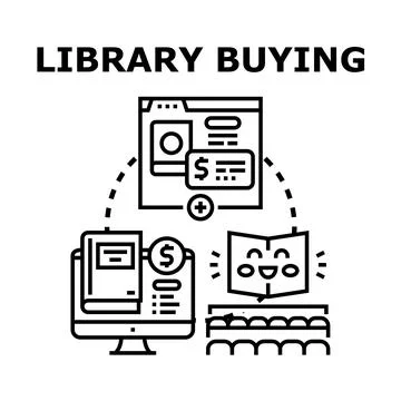 Digital library content acquisition and book buying process Stock Illustration