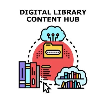 Digital library content hub and online database access Illustrazione stock