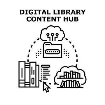 Digital library content hub and online database access Stock Illustration