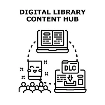 Digital library content hub connecting users globally Stock Illustration