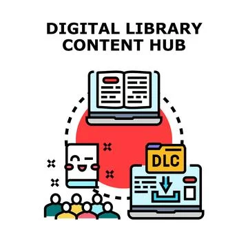 Digital library content hub connecting users globally イラスト素材