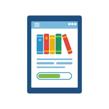 Digital Library Ebook App on Tablet Screen Vector Illustration on white bac.. Stock Illustration