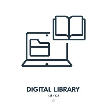 Digital Library Icon. Ebook, Reading, Education. Editable Stroke Stock Illustration