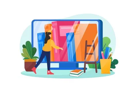 Digital Library Stock Illustration