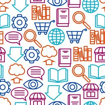 Digital library seamless pattern. E-books, reading and downloading Illustrazione stock