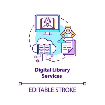 Digital library services concept icon Stock Illustration