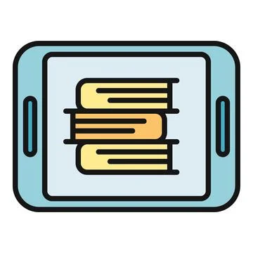 Digital library on tablet showing stack of ebooks 库存插图