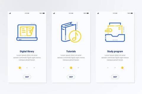 Digital library, Tutorials, Study program Vertical Cards with strong metaphors. Stock Illustration