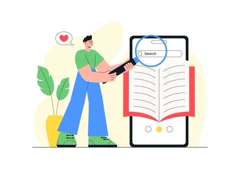 Digital Library Vector Illustration Featuring E-Book Collection And Online .. イラスト素材