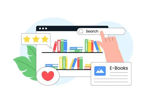 Digital Library Vector Illustration Featuring E-Book Collection And Online .. イラスト素材