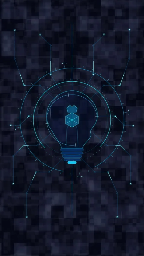 Digital light bulb hud element with neon blue light scanning, futuristic in.. Stock Footage 348330956