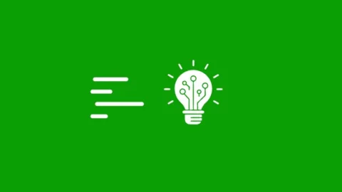 Digital light bulb icon animation with moving data lines on green screen. Video stock 347377620