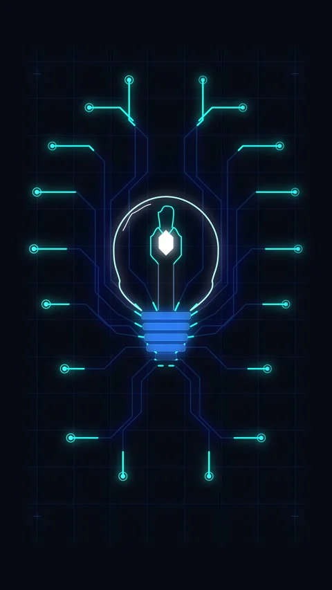 Digital light bulb idea with circuit board network lines innovation Stock Footage 348331004