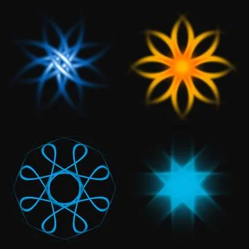 Digital Light Effects Neon Flower and Star Overlay Icons Stock Illustration