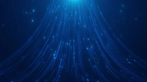Digital light trail motion visual cascading lines, glowing data points, deep tec Stock Footage 340558132