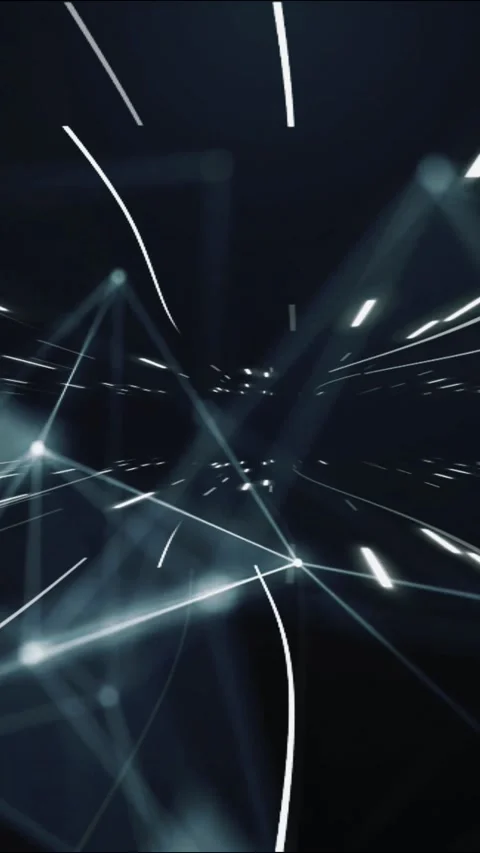 Digital Light Trails Tunnel, Flowing Plexus Network Motion Background Stock Footage 346364336