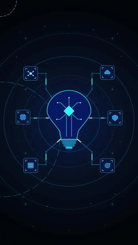 Digital lightbulb innovation network, technology data science, artificial i.. Stock Footage 348331322