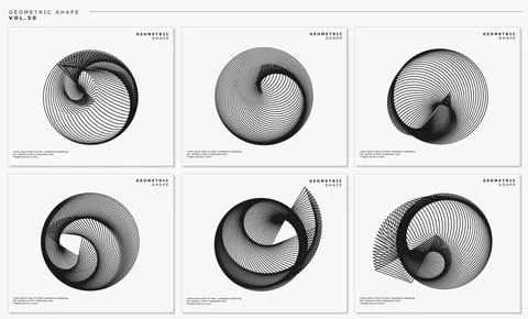 Digital line blend circle logo design template set. Abstract dynamic line dots. Stock Illustration