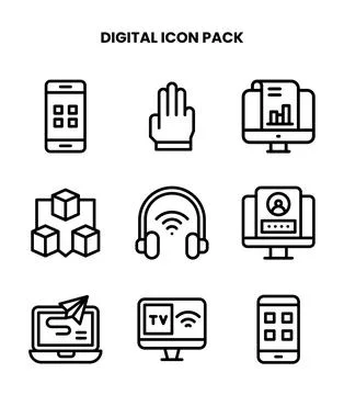 Digital Line Bundle Icons Pack Stock Illustration