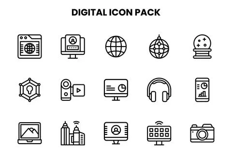 Digital Line Bundle Icons Pack Stock Illustration