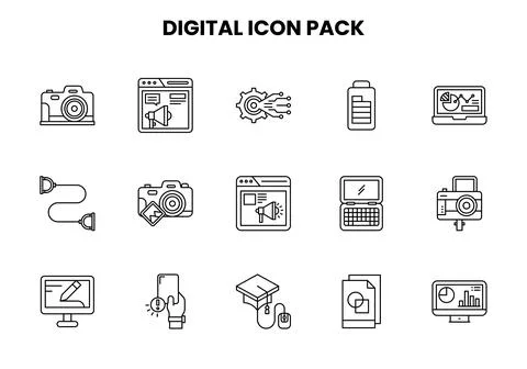 Digital Line Bundle Icons Pack Stock Illustration