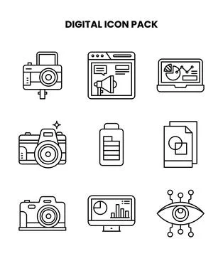 Digital Line Bundle Icons Pack Stock Illustration