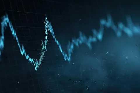 Digital line chart shows data changes over time with peaks and valleys in a.. イラスト素材